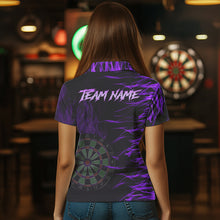 Load image into Gallery viewer, Personalized Purple Flaming 3D Fire Dart Shirts For Women Custom Team Dart Jerseys Polo &amp; Quarter Zip TDM3686