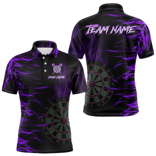 Personalized Purple Flaming 3D Fire Dart Shirts For Men Custom Team Dart Jerseys Polo & Quarter Zip TDM3686