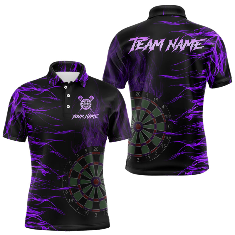 Personalized Purple Flaming 3D Fire Dart Shirts For Men Custom Team Dart Jerseys Polo & Quarter Zip TDM3686