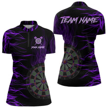 Load image into Gallery viewer, Personalized Purple Flaming 3D Fire Dart Shirts For Women Custom Team Dart Jerseys Polo &amp; Quarter Zip TDM3686