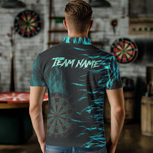 Load image into Gallery viewer, Personalized Turquoise Flaming Dart Shirts For Men Custom Fire Dart Jerseys Polo &amp; Quarter Zip TDM3687