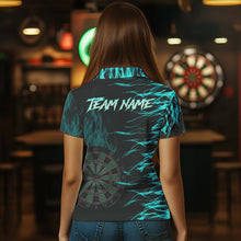 Load image into Gallery viewer, Personalized Turquoise Flaming Dart Shirts For Women Custom Fire Dart Jerseys Polo &amp; Quarter Zip TDM3687