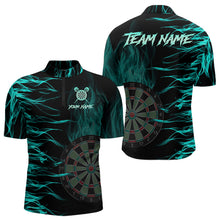 Load image into Gallery viewer, Personalized Turquoise Flaming Dart Shirts For Men Custom Fire Dart Jerseys Polo &amp; Quarter Zip TDM3687