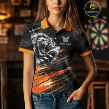 Load image into Gallery viewer, Orange And Black Grunge Lion And Shark Dart Shirts Custom Women&#39;s Dart Jersey Polo &amp; Quarter Zip TDM3847