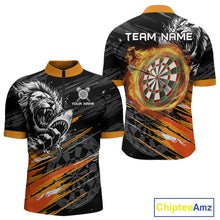 Load image into Gallery viewer, Orange And Black Grunge Lion And Shark Dart Shirts Custom Men&#39;s Dart Jersey Polo &amp; Quarter Zip TDM3847