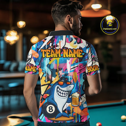 Funny Shark Colorful Graffiti Style Custom 8 Ball Billiard Shirt For Men Best Billiard Team Jersey TDM3850