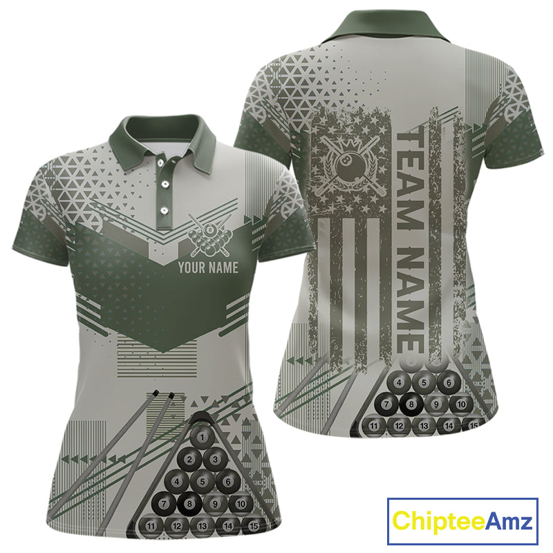 Military Green Camo Billiard Jersey For Women Custom 8 Ball Pool Shirt American Flag Billiard Shirts TDM3855