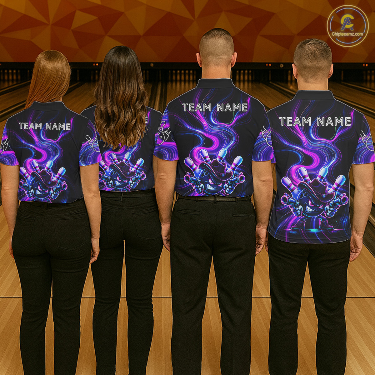 Custome Neon Blue Purple Funny Bowling Shirt For Women, Bowling League Team Jersey Polo & 1/4 Zip TDM6277