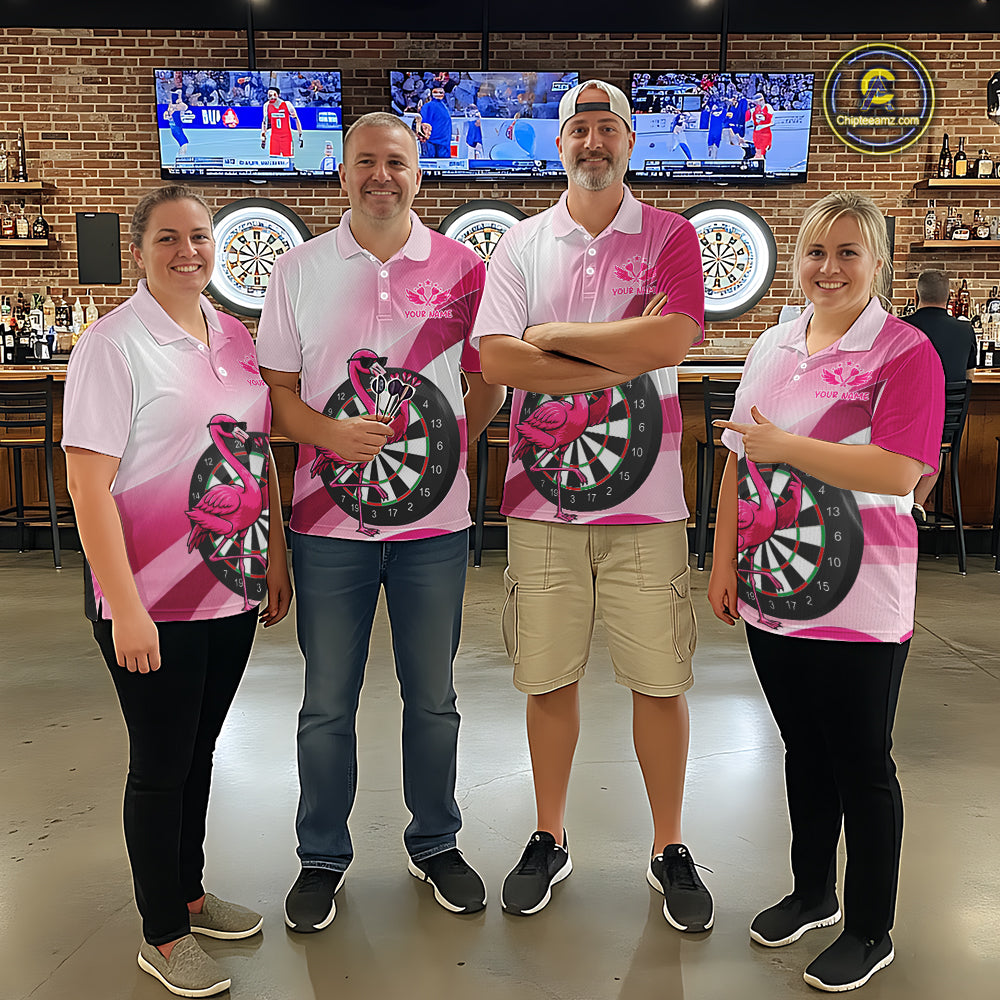 Custom Pink Flamingo Funny Darts Shirt For Women, Darts Team Jersey Polo & 1/4 Zip, Darts Gift TDM6278