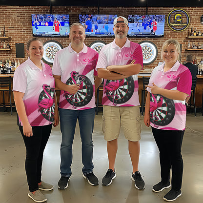 Custom Pink Flamingo Funny Darts Shirt For Women, Darts Team Jersey Polo & 1/4 Zip, Darts Gift TDM6278