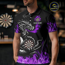 Load image into Gallery viewer, Personalized Purple Flaming Dragon Dart Shirts For Men Custom Dart Team Jerseys Polo &amp; Quarter Zip TDM4309