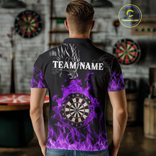 Load image into Gallery viewer, Personalized Purple Flaming Dragon Dart Shirts For Men Custom Dart Team Jerseys Polo &amp; Quarter Zip TDM4309
