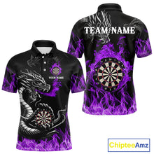 Load image into Gallery viewer, Personalized Purple Flaming Dragon Dart Shirts For Men Custom Dart Team Jerseys Polo &amp; Quarter Zip TDM4309
