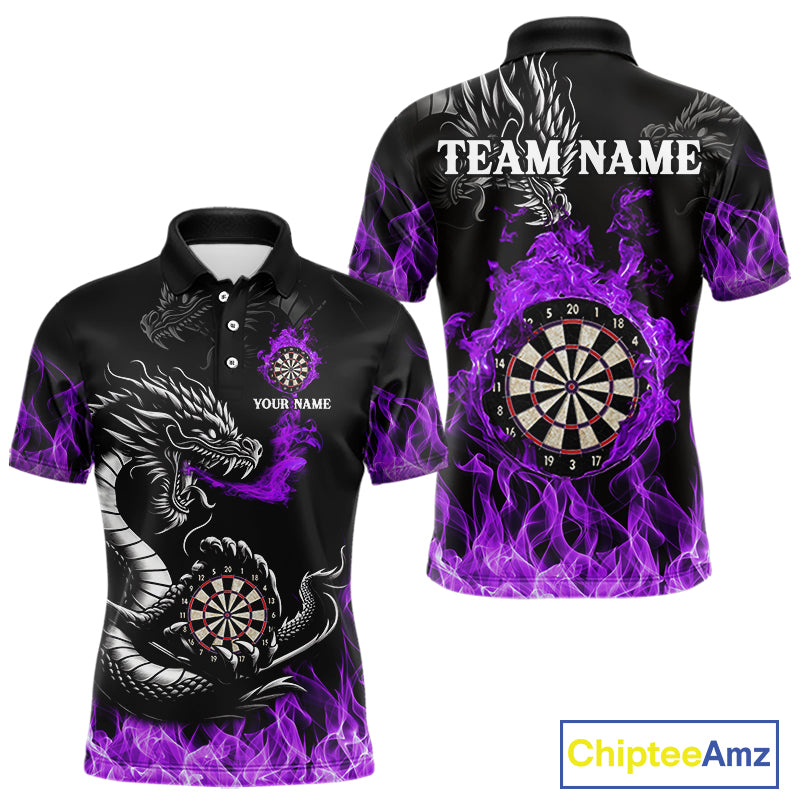 Personalized Purple Flaming Dragon Dart Shirts For Men Custom Dart Team Jerseys Polo & Quarter Zip TDM4309
