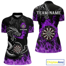 Load image into Gallery viewer, Personalized Purple Flaming Dragon Dart Shirts For Women Custom Dart Team Jerseys Polo &amp; Quarter Zip TDM4309