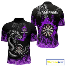 Load image into Gallery viewer, Personalized Purple Flaming Dragon Dart Shirts For Men Custom Dart Team Jerseys Polo &amp; Quarter Zip TDM4309