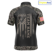 Load image into Gallery viewer, Personalized retro camo US flag 8 ball pool billiard team jersey polo shirt for men, custom patriotic pool league apparel and tournament jersey.