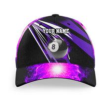 Load image into Gallery viewer, Personalized Purple 8 Ball Fire Billiard Hat For Men Custom Name Billiard Pool Team 3D Baseball Cap TDM2166
