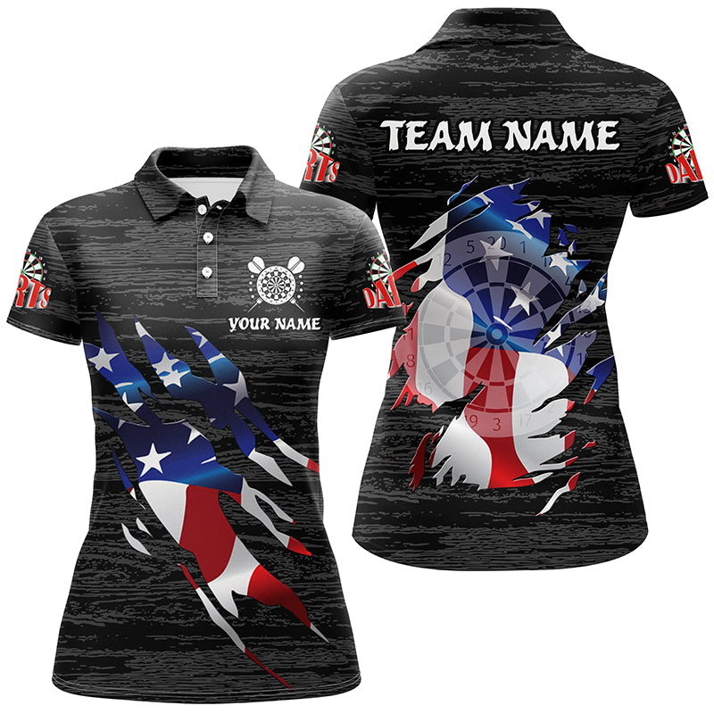 Personalized Black Grunge American Flag Darts Shirts For Women Custom Patriotic Darts Team Jerseys TDM2169