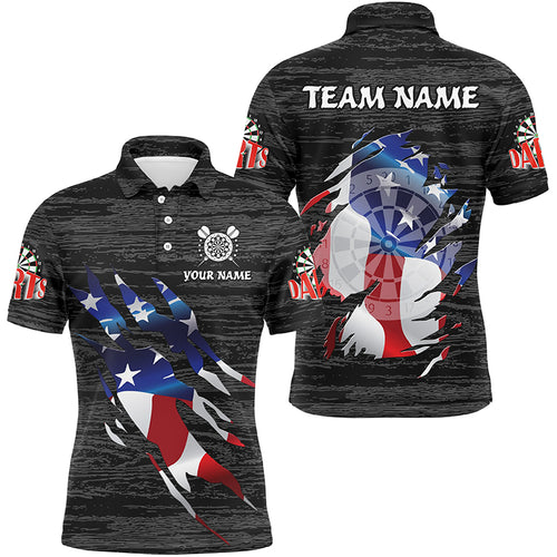 Personalized Black Grunge American Flag Darts Shirts For Men Custom Patriotic Darts Team Jerseys TDM2169