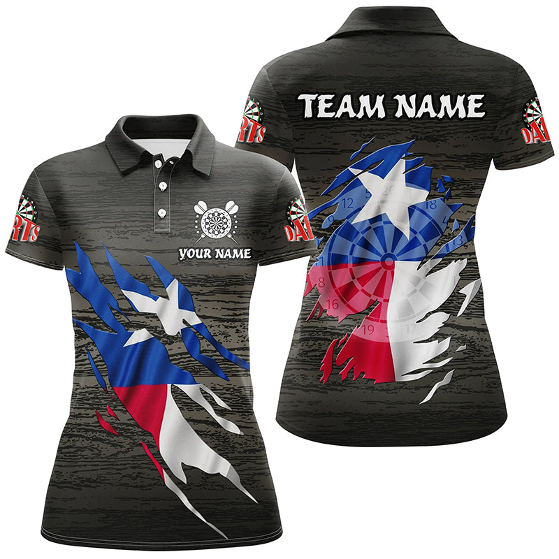 Personalized Grey Grunge Texas Flag Darts Shirts For Women Custom Patriotic Darts Team Jerseys TDM2171