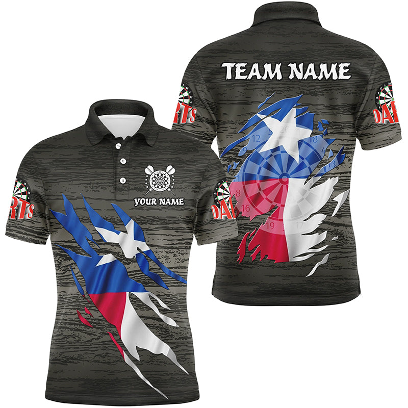 Personalized Grey Grunge Texas Flag Darts Shirts For Men Custom Patriotic Darts Team Jerseys TDM2171