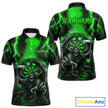 Load image into Gallery viewer, Personalized Green Grim Reaper Thunder Lightning Darts Shirt For Men, 3D Darts Team Jerseys TDM4531
