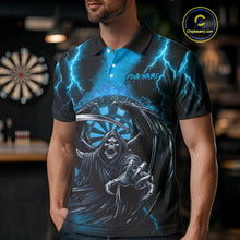 Load image into Gallery viewer, Personalized Blue Grim Reaper Thunder Lightning Darts Shirt For Men, 3D Darts Team Jerseys TDM4532
