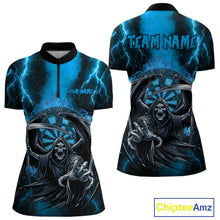 Load image into Gallery viewer, Personalized Blue Grim Reaper Thunder Lightning Darts Shirt For Women, 3D Darts Team Jerseys TDM4532