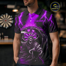 Load image into Gallery viewer, Personalized Purple Grim Reaper Thunder Lightning Darts Shirt For Men, 3D Darts Team Jerseys TDM4533