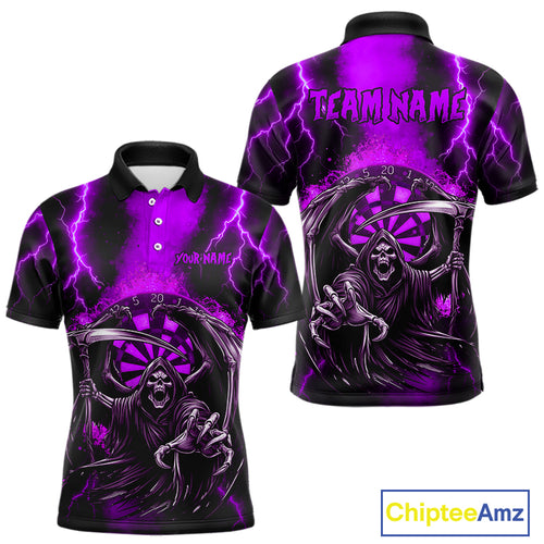 Personalized Purple Grim Reaper Thunder Lightning Darts Shirt For Men, 3D Darts Team Jerseys TDM4533
