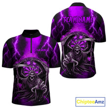 Load image into Gallery viewer, Personalized Purple Grim Reaper Thunder Lightning Darts Shirt For Men, 3D Darts Team Jerseys TDM4533