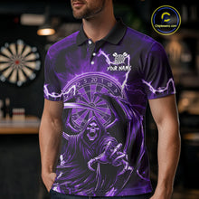 Load image into Gallery viewer, Purple Grim Reaper Lightning 3D Darts Shirt For Men Custom Darts Jersey Team Polo &amp;  1/4 Zip TDM4952