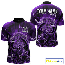 Load image into Gallery viewer, Purple Grim Reaper Lightning 3D Darts Shirt For Men Custom Darts Jersey Team Polo &amp;  1/4 Zip TDM4952