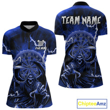 Load image into Gallery viewer, Blue Grim Reaper Lightning 3D Darts Shirt For Women Custom Darts Jersey Team Polo &amp;  1/4 Zip TDM4954