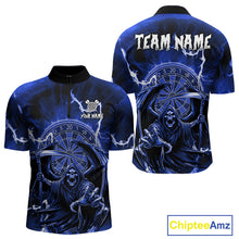 Load image into Gallery viewer, Blue Grim Reaper Lightning 3D Darts Shirt For Men Custom Darts Jersey Team Polo &amp;  1/4 Zip TDM4954