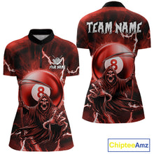 Load image into Gallery viewer, Red Grim Reaper 8 Ball Billiard Shirt For Women Custom Lightning Pool Team Jersey Polo &amp; 1/4 Zip TDM4956