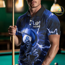 Load image into Gallery viewer, Blue Grim Reaper 8 Ball Billiard Shirt For Men Custom Lightning Pool Team Jersey Polo &amp; 1/4 Zip TDM4957