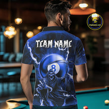 Load image into Gallery viewer, Blue Grim Reaper 8 Ball Billiard Shirt For Men Custom Lightning Pool Team Jersey Polo &amp; 1/4 Zip TDM4957