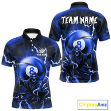 Load image into Gallery viewer, Blue Grim Reaper 8 Ball Billiard Shirt For Men Custom Lightning Pool Team Jersey Polo &amp; 1/4 Zip TDM4957