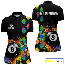 Load image into Gallery viewer, Funny 8 Ball Pool Paint Colorful Argyle Custom Billiard Shirt For Women, Best Pool Team Jersey TDM4961