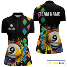 Load image into Gallery viewer, Funny 9 Ball Pool Paint Colorful Argyle Custom Billiard Shirt For Women, Best Pool Team Jersey TDM4962