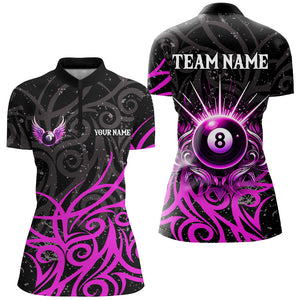 Purple 8 Ball Pool Wings Swirl Pattern Custom Billiard Shirts For Women Unique Billiard Jerseys TDM2942