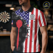 Load image into Gallery viewer, Retro American Flag Patriotic Darts Shirt For Men Custom Darts Team Jersey Polo &amp; Quarter Zip TDM5388