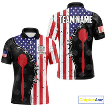 Load image into Gallery viewer, Retro American Flag Patriotic Darts Shirt For Men Custom Darts Team Jersey Polo &amp; Quarter Zip TDM5388