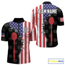 Load image into Gallery viewer, Retro American Flag Patriotic Darts Shirt For Men Custom Darts Team Jersey Polo &amp; Quarter Zip TDM5388