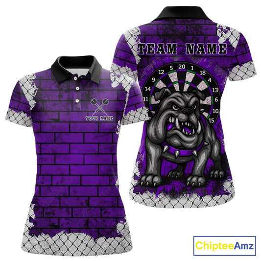 Purple Brick-Wall Fierce Bulldog Women Darts Polo Team Shirt Personalized Name For Players NYN2115