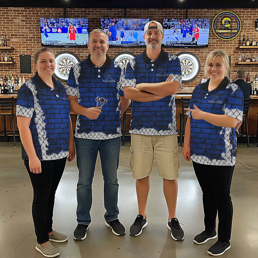 Blue Brick-Wall Fierce Bulldog Women Darts Polo Team Shirt Personalized Name For Players NYN2116