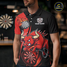 Load image into Gallery viewer, Black And Red Custom Bull Darts Shirt For Men, Personalized Darts Jersey Team Polo &amp; 1/4 Zip TDM5389