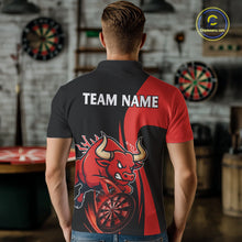 Load image into Gallery viewer, Black And Red Custom Bull Darts Shirt For Men, Personalized Darts Jersey Team Polo &amp; 1/4 Zip TDM5389